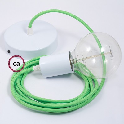 Pendel único, lámpara colgante cable textil Verde Fluo RF06