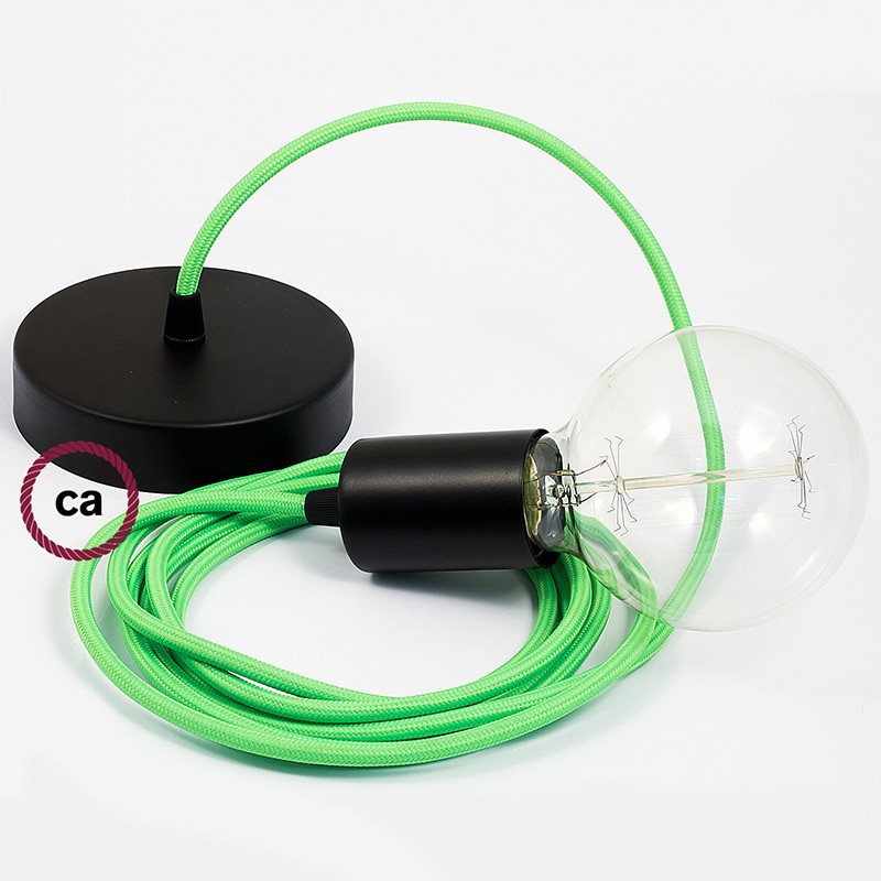 Pendel único, lámpara colgante cable textil Verde Fluo RF06