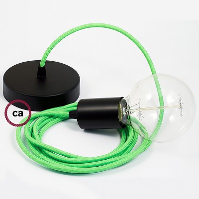 Pendel único, lámpara colgante cable textil Verde Fluo RF06