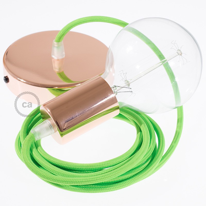 Pendel único, lámpara colgante cable textil Verde Fluo RF06