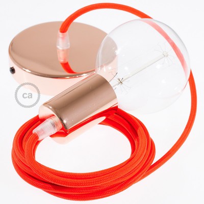 Pendel único, lámpara colgante cable textil Naranja Fluo RF15