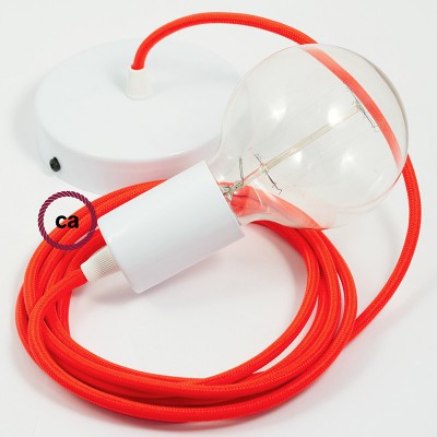 Pendel único, lámpara colgante cable textil Naranja Fluo RF15
