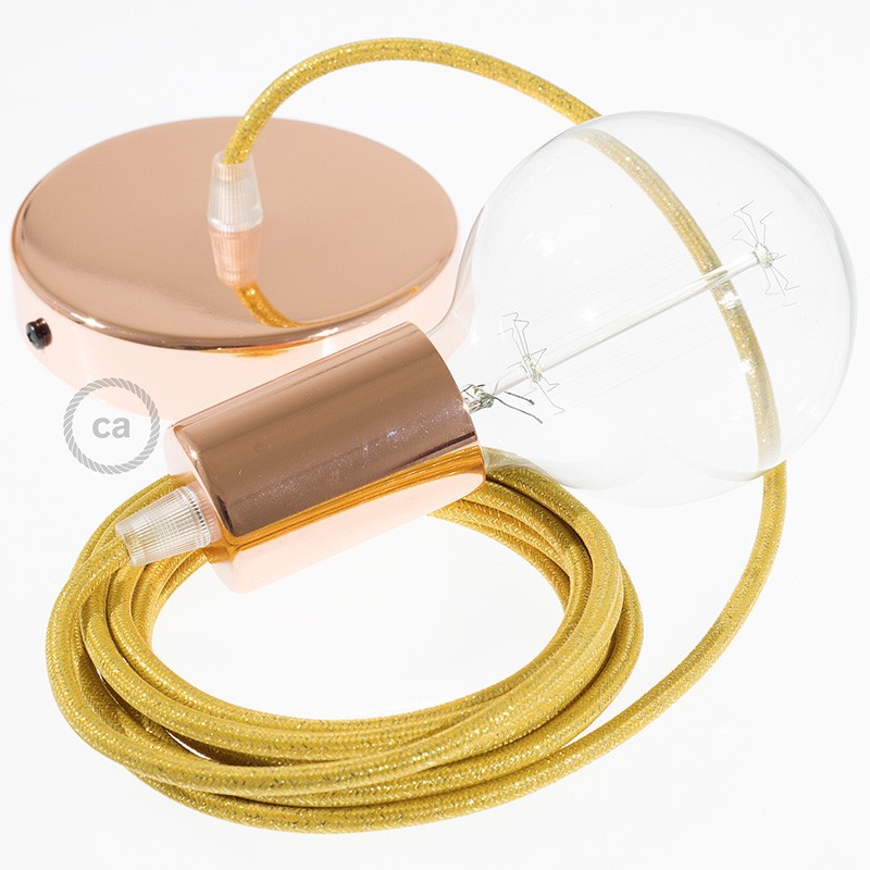 Pendel único, lámpara colgante cable textil Dorado Glitter RL05