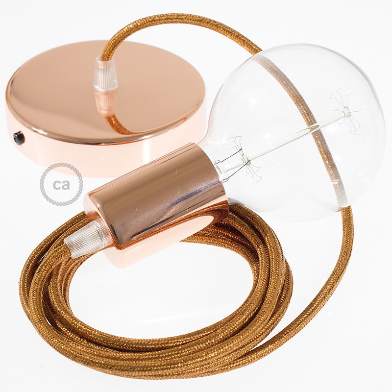 Pendel único, lámpara colgante cable textil Cobre Glitter RL22