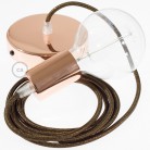 Pendel único, lámpara colgante cable textil Marrón Glitter RL13