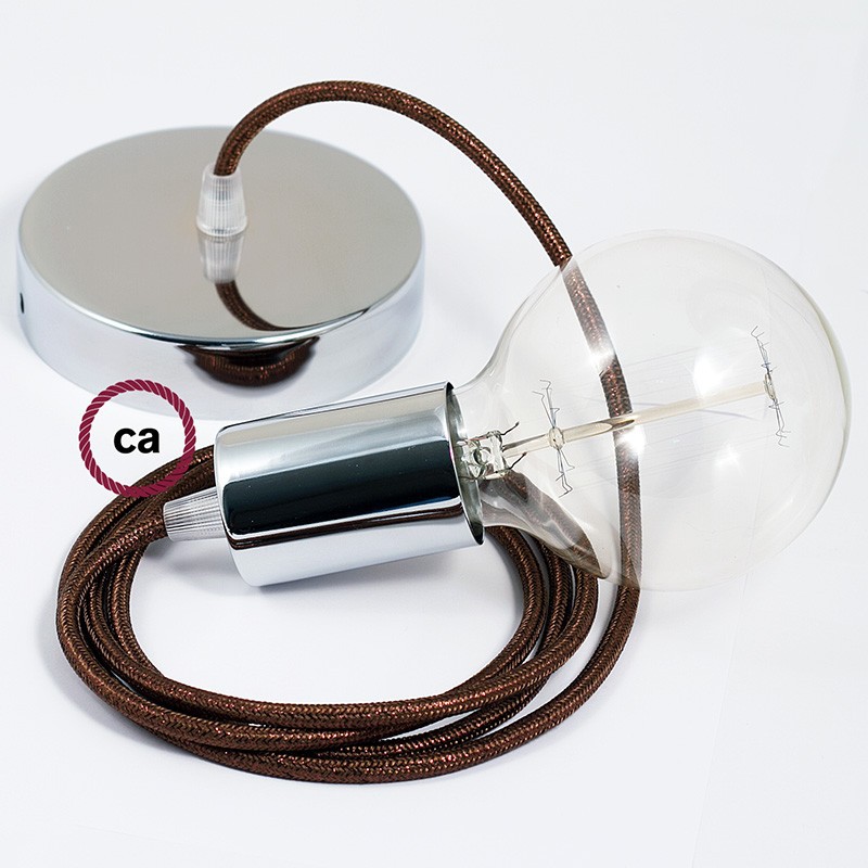 Pendel único, lámpara colgante cable textil Marrón Glitter RL13