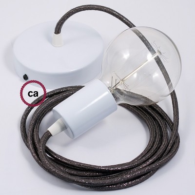 Pendel único, lámpara colgante cable textil Gris Glitter RL03