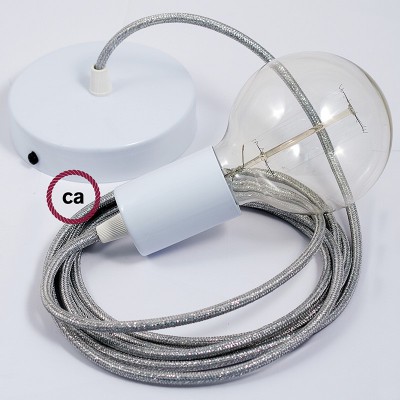 Pendel único, lámpara colgante cable textil Plateado Glitter RL02