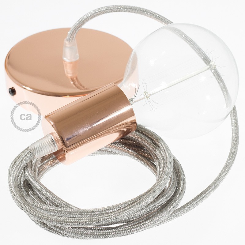 Pendel único, lámpara colgante cable textil Plateado Glitter RL02