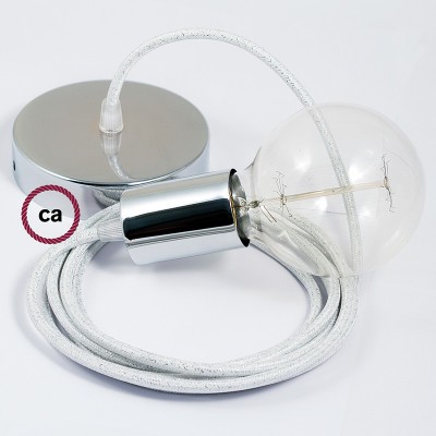 Pendel único, lámpara colgante cable textil Blanco Glitter RL01