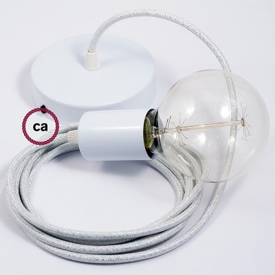 Pendel único, lámpara colgante cable textil Blanco Glitter RL01