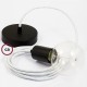 Pendel único, lámpara colgante cable textil Blanco Glitter RL01
