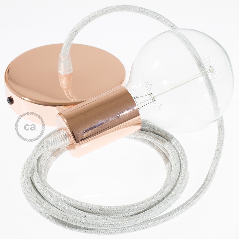 Pendel único, lámpara colgante cable textil Blanco Glitter RL01