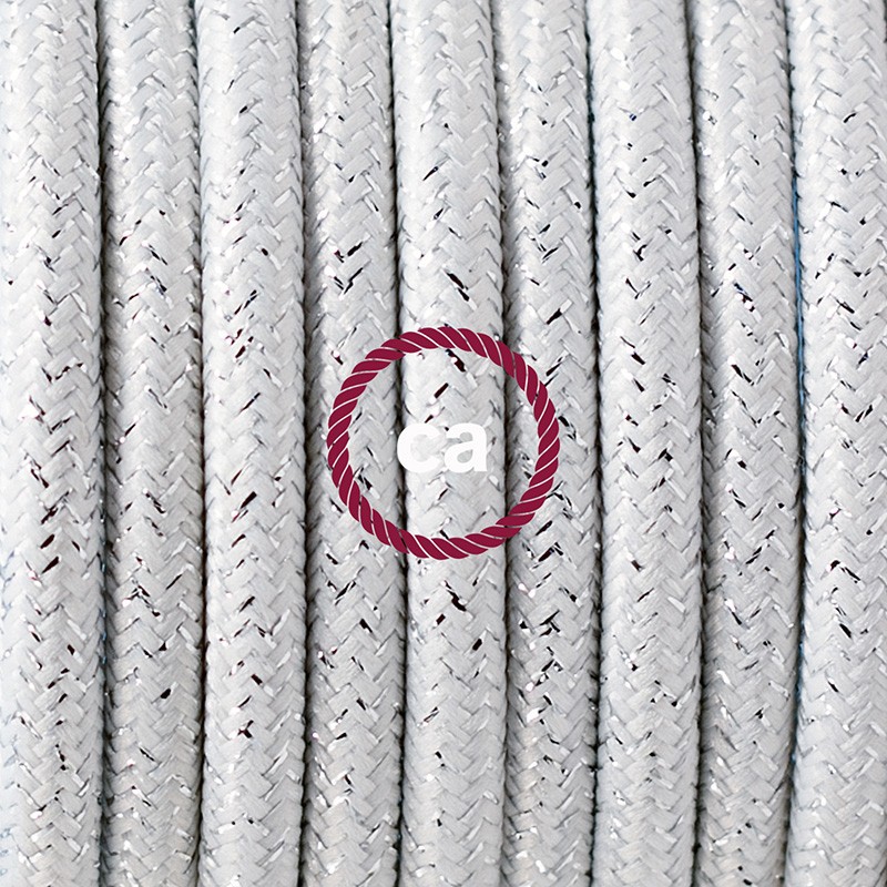 Pendel único, lámpara colgante cable textil Blanco Glitter RL01
