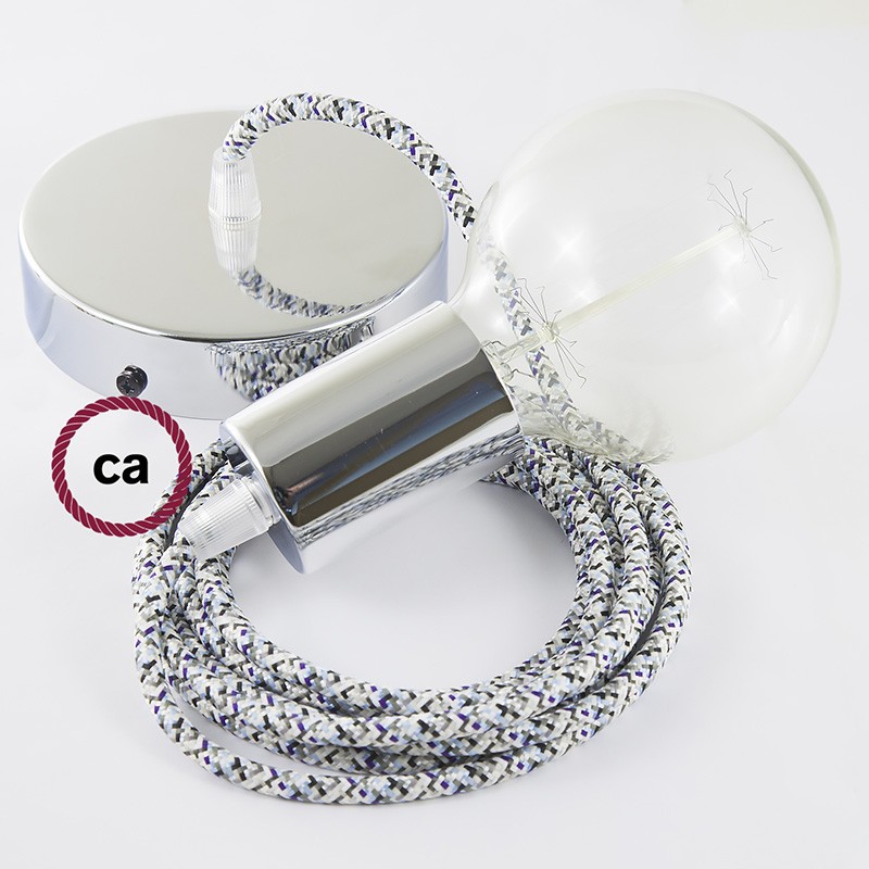 Pendel único, lámpara colgante cable textil Pixel Hielo RX04