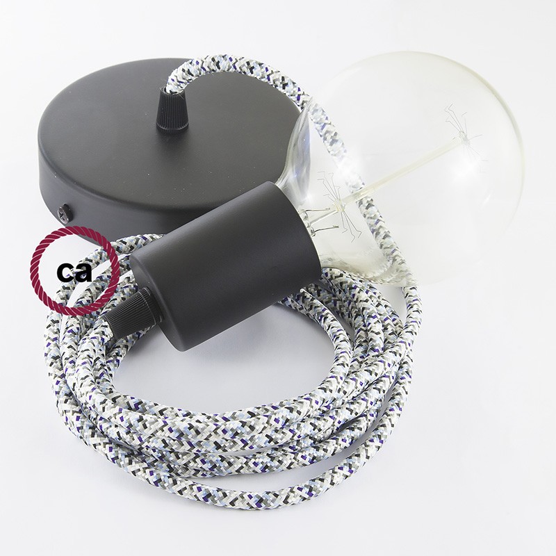 Pendel único, lámpara colgante cable textil Pixel Hielo RX04