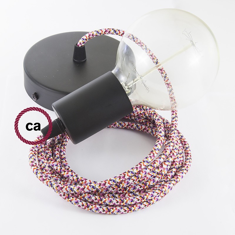 Pendel único, lámpara colgante cable textil Pixel Fuchsia RX00