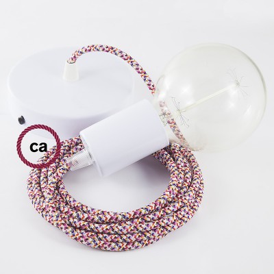 Pendel único, lámpara colgante cable textil Pixel Fuchsia RX00