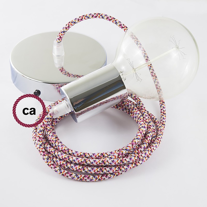 Pendel único, lámpara colgante cable textil Pixel Fuchsia RX00