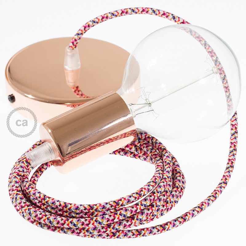 Pendel único, lámpara colgante cable textil Pixel Fuchsia RX00