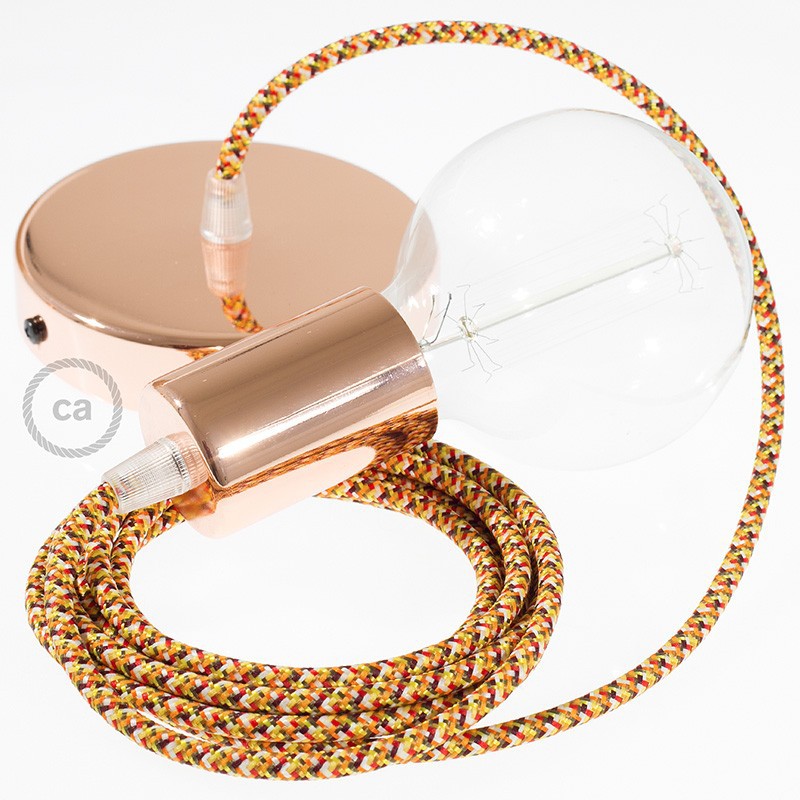 Pendel único, lámpara colgante cable textil Pixel Naranja RX01