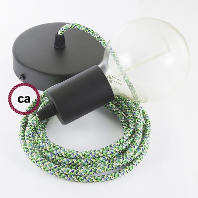 Pendel único, lámpara colgante cable textil Pixel Verde RX05
