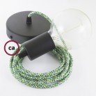 Pendel único, lámpara colgante cable textil Pixel Verde RX05