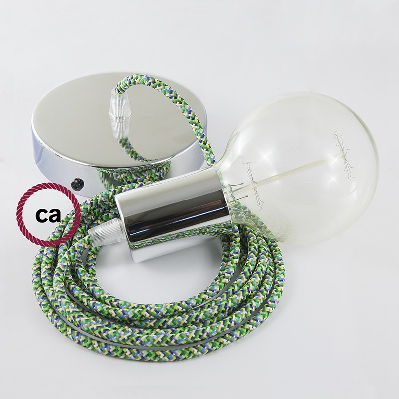 Pendel único, lámpara colgante cable textil Pixel Verde RX05