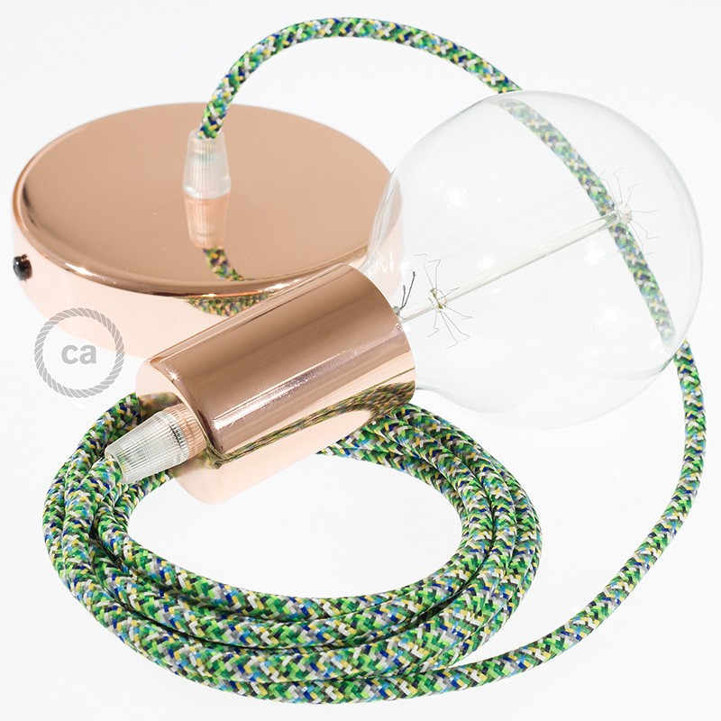 Pendel único, lámpara colgante cable textil Pixel Verde RX05
