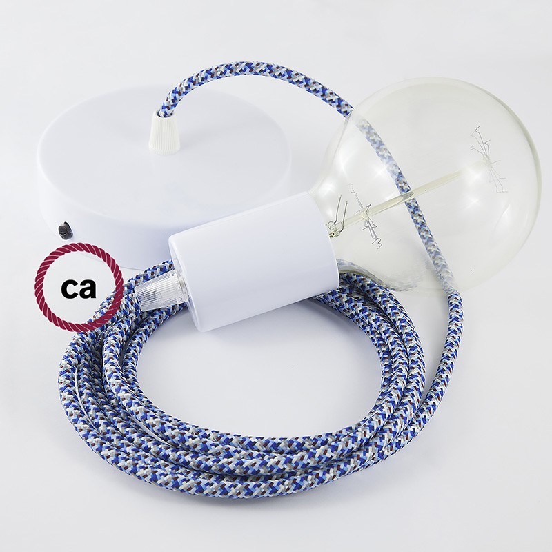 Pendel único, lámpara colgante cable textil Pixel Turquesa RX03