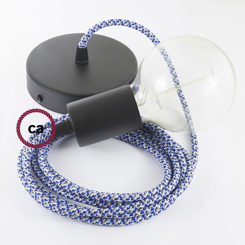 Pendel único, lámpara colgante cable textil Pixel Turquesa RX03