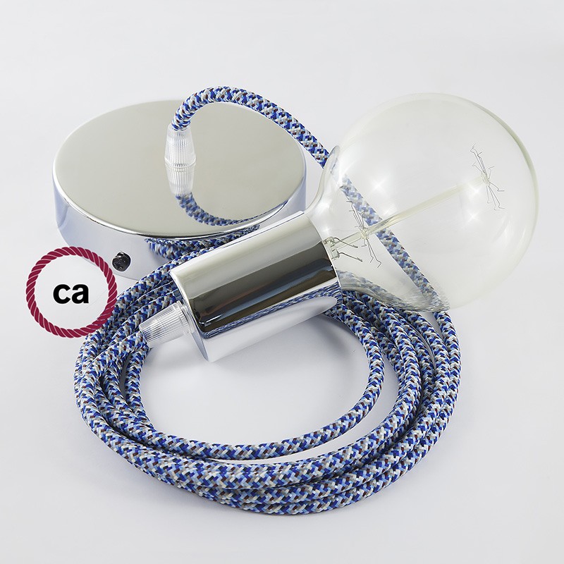Pendel único, lámpara colgante cable textil Pixel Turquesa RX03