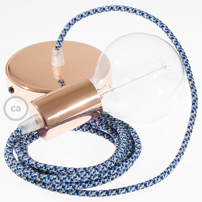 Pendel único, lámpara colgante cable textil Pixel Turquesa RX03