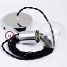 Pendel único, lámpara colgante cable textil Negro en Algodón TC04