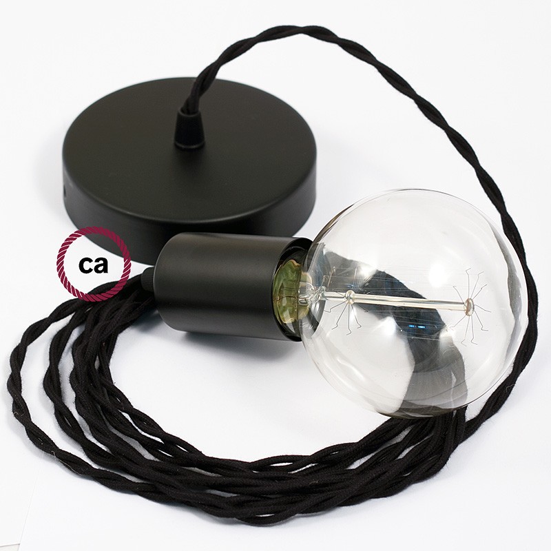 Pendel único, lámpara colgante cable textil Negro en Algodón TC04