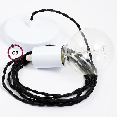 Pendel único, lámpara colgante cable textil Negro en tejido Efecto Seda TM04