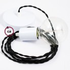 Pendel único, lámpara colgante cable textil Negro en tejido Efecto Seda TM04
