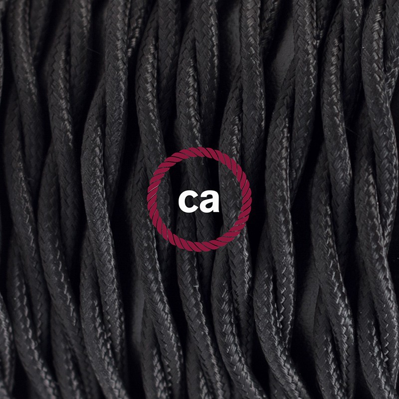 Pendel único, lámpara colgante cable textil Negro en tejido Efecto Seda TM04