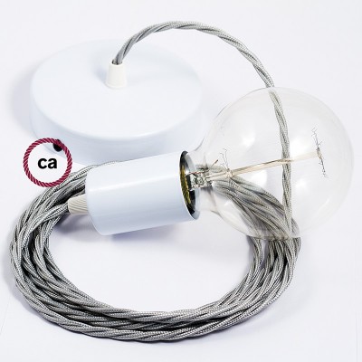 Pendel único, lámpara colgante cable textil Plateado en tejido Efecto Seda TM02