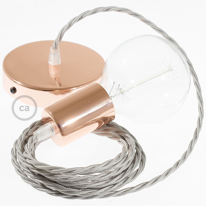 Pendel único, lámpara colgante cable textil Plateado en tejido Efecto Seda TM02