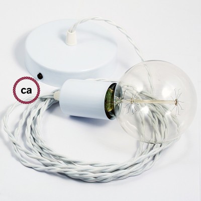 Pendel único, lámpara colgante cable textil Blanco en tejido Efecto Seda TM01