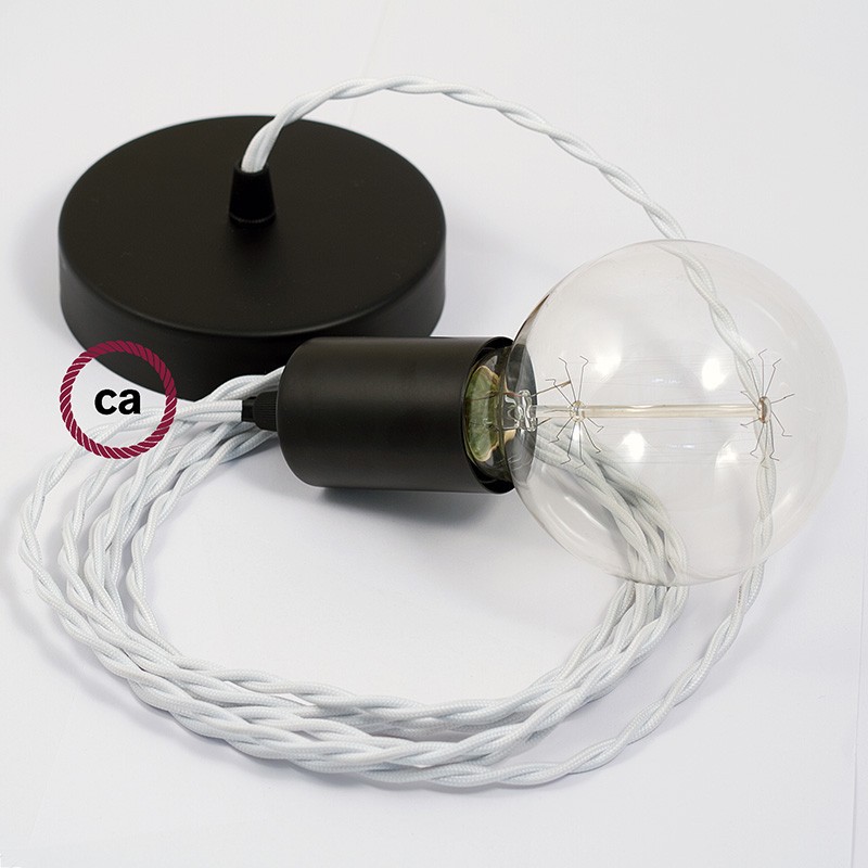 Pendel único, lámpara colgante cable textil Blanco en tejido Efecto Seda TM01