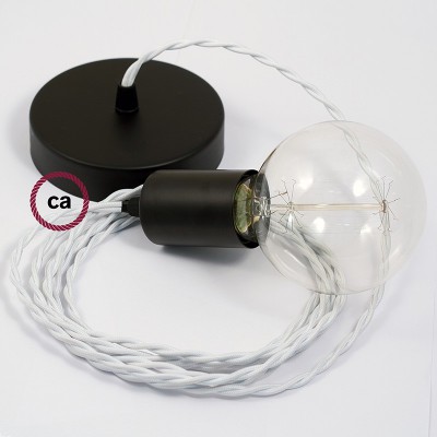 Pendel único, lámpara colgante cable textil Blanco en tejido Efecto Seda TM01