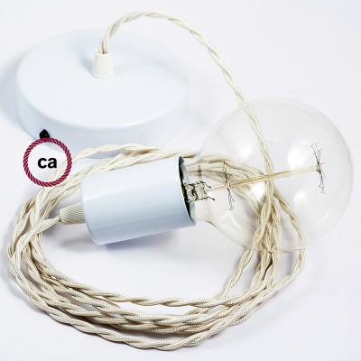 Pendel único, lámpara colgante cable textil Marfil en tejido Efecto Seda TM00