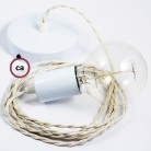 Pendel único, lámpara colgante cable textil Marfil en tejido Efecto Seda TM00