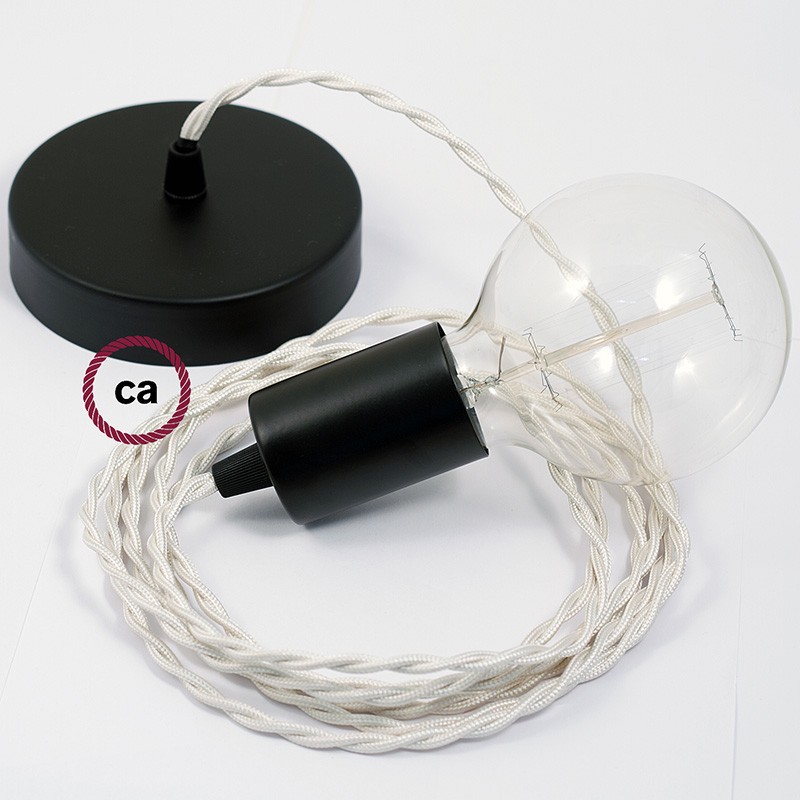 Pendel único, lámpara colgante cable textil Marfil en tejido Efecto Seda TM00