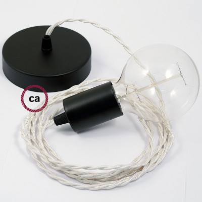 Pendel único, lámpara colgante cable textil Marfil en tejido Efecto Seda TM00