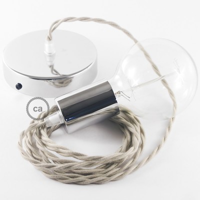 Pendel único, lámpara colgante cable textil Gris pardo en Algodón TC43
