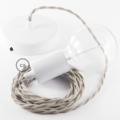 Pendel único, lámpara colgante cable textil Gris pardo en Algodón TC43