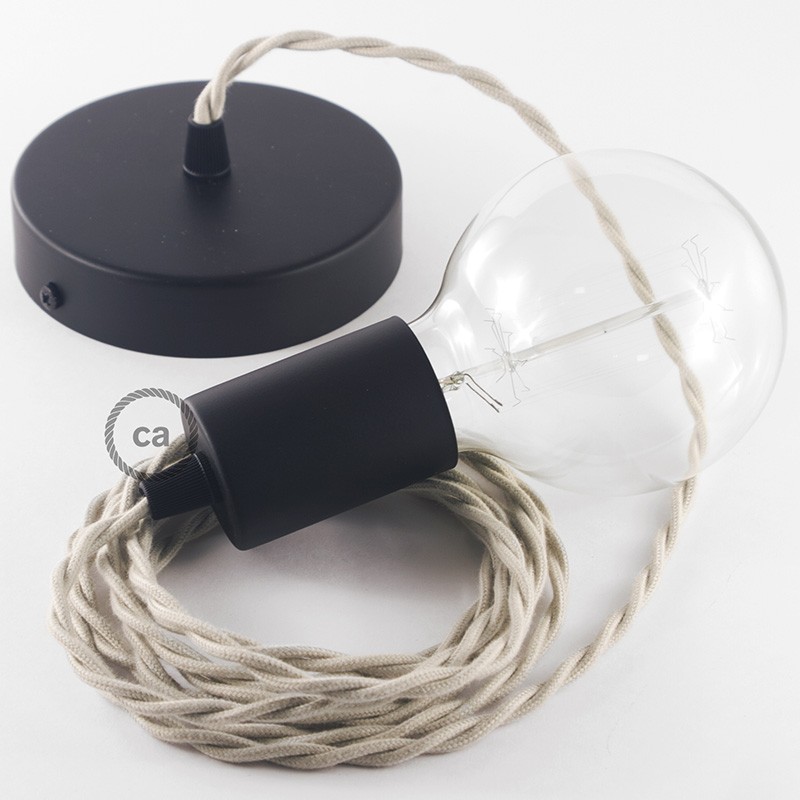 Pendel único, lámpara colgante cable textil Gris pardo en Algodón TC43